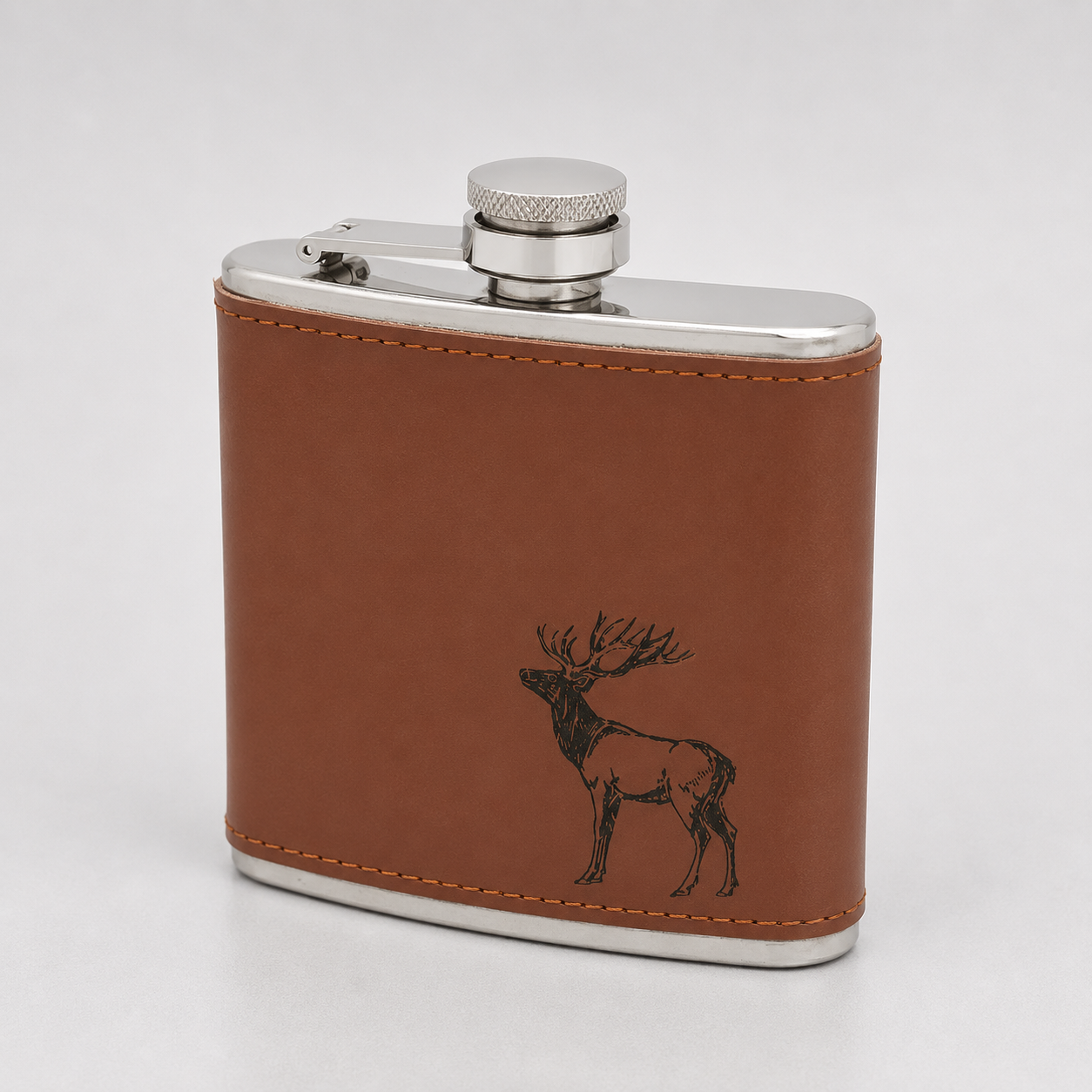 Edelstahl- Flachmann 6 oz mit Lederbezug Stag