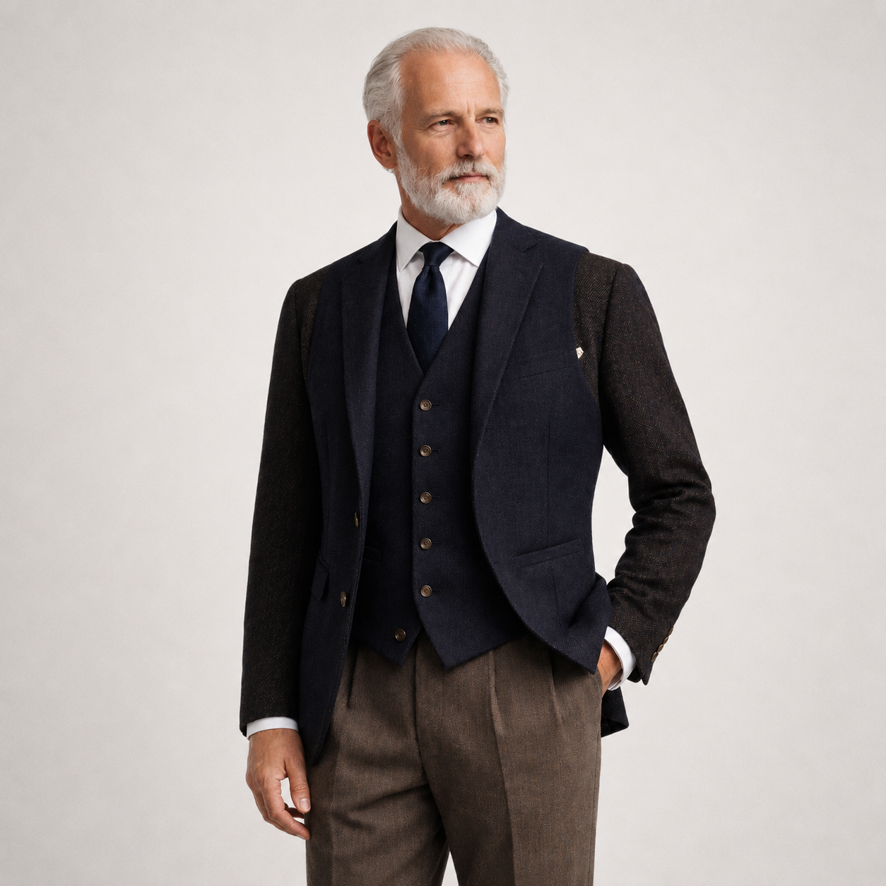 Tweed Weste- Einreiher Navy