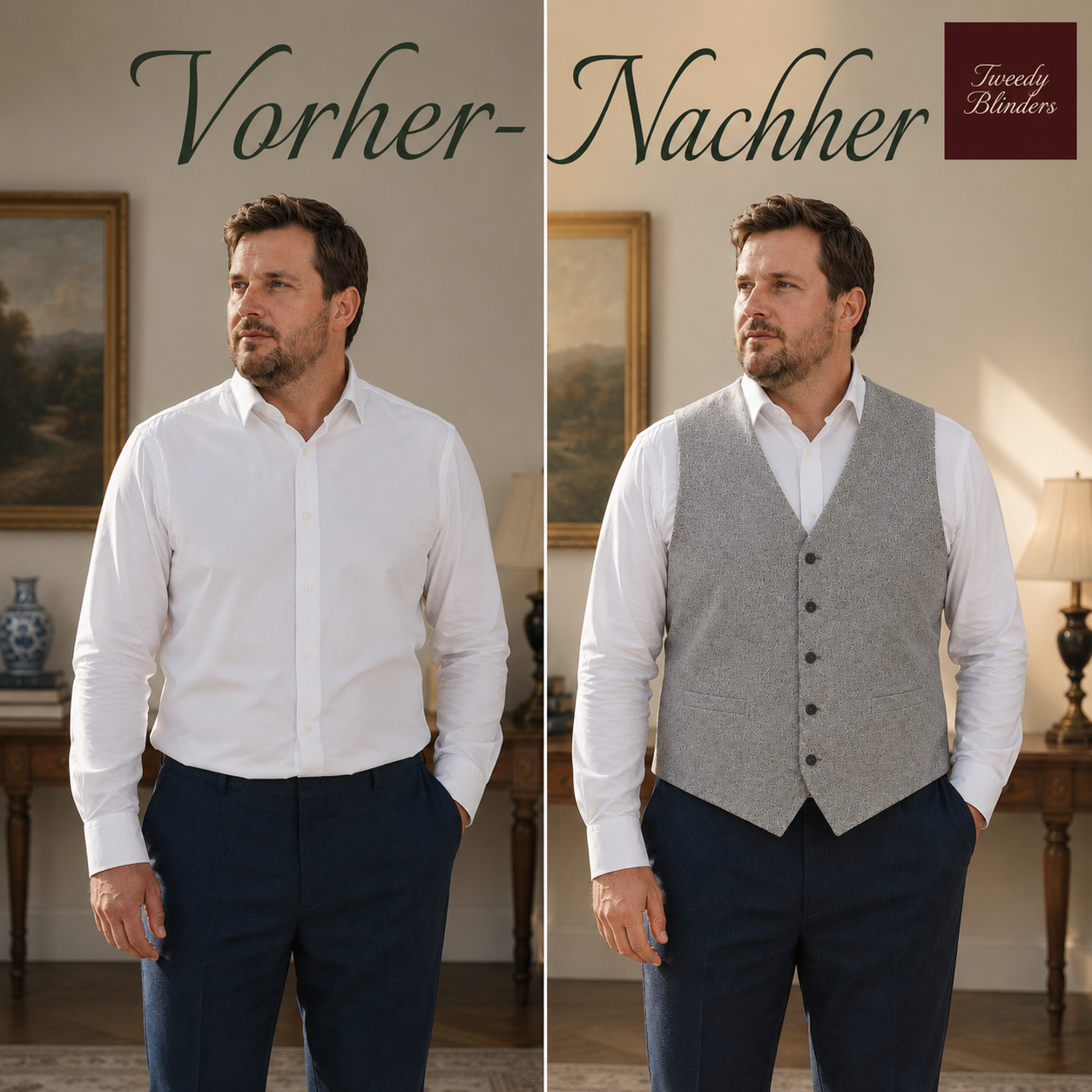 Tweed Weste- Einreiher Seagull Silver