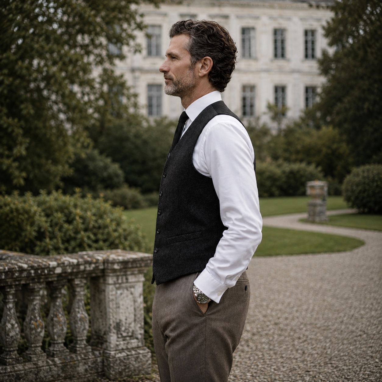 Tweed Weste- Einreiher Simply Black