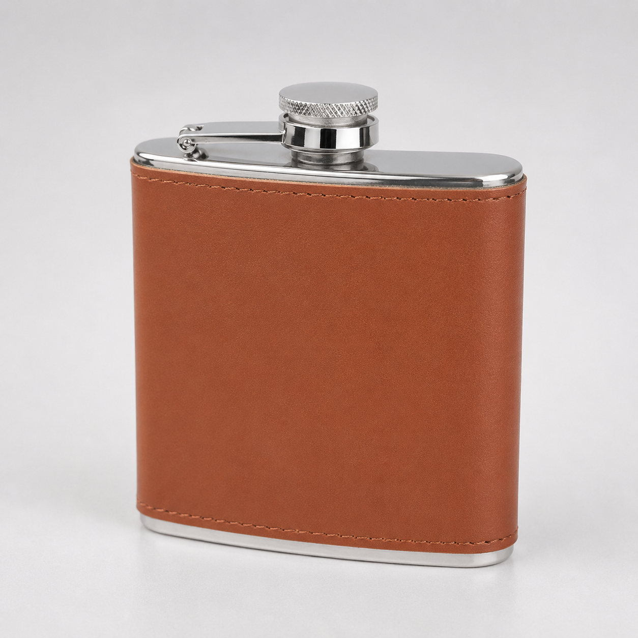 Edelstahl- Flachmann 6 oz mit Lederbezug