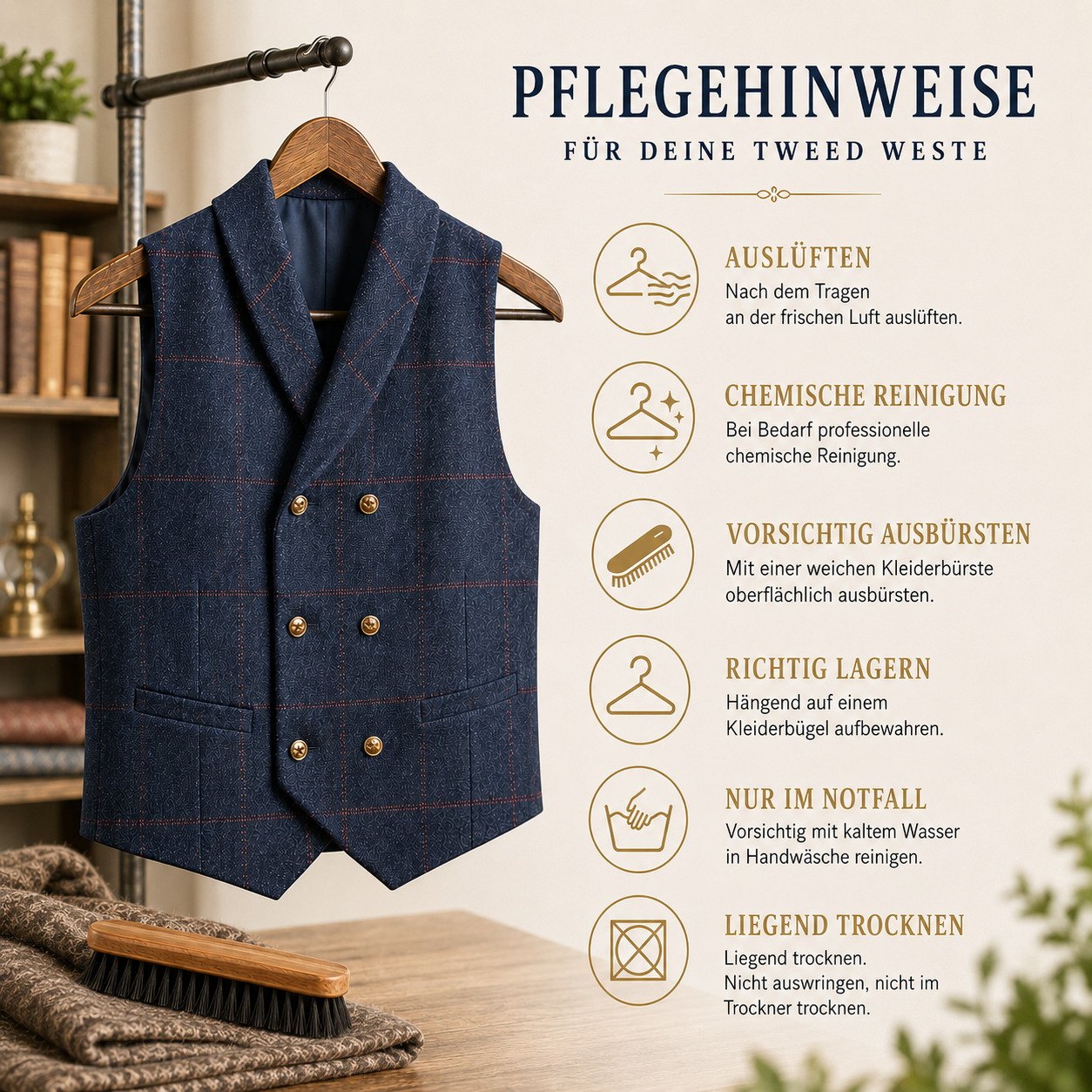 Tweed Weste- Einreiher Navy