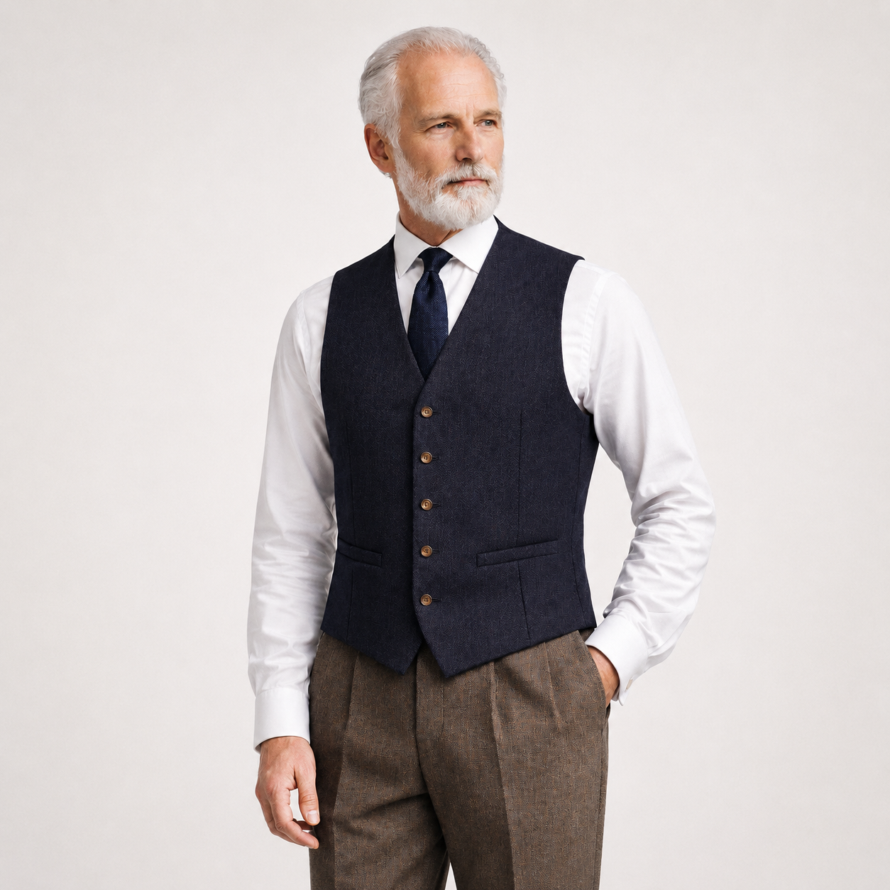 Tweed Weste- Einreiher Navy