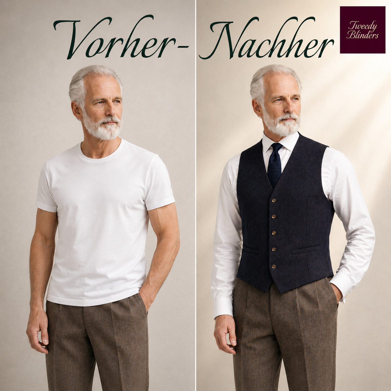 Tweed Weste- Einreiher Navy