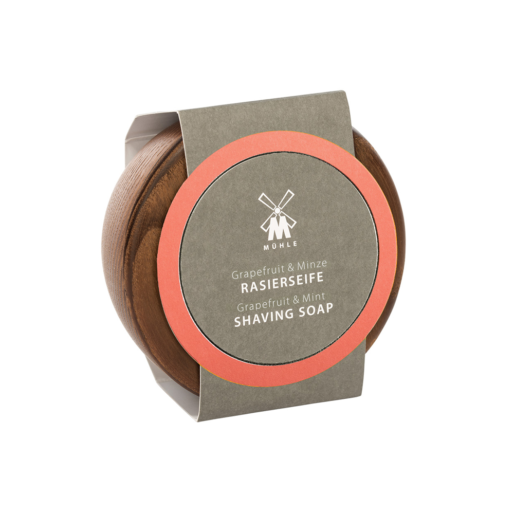 Holzschale Esche mit Rasierseife Grapefruit/Mint 65g