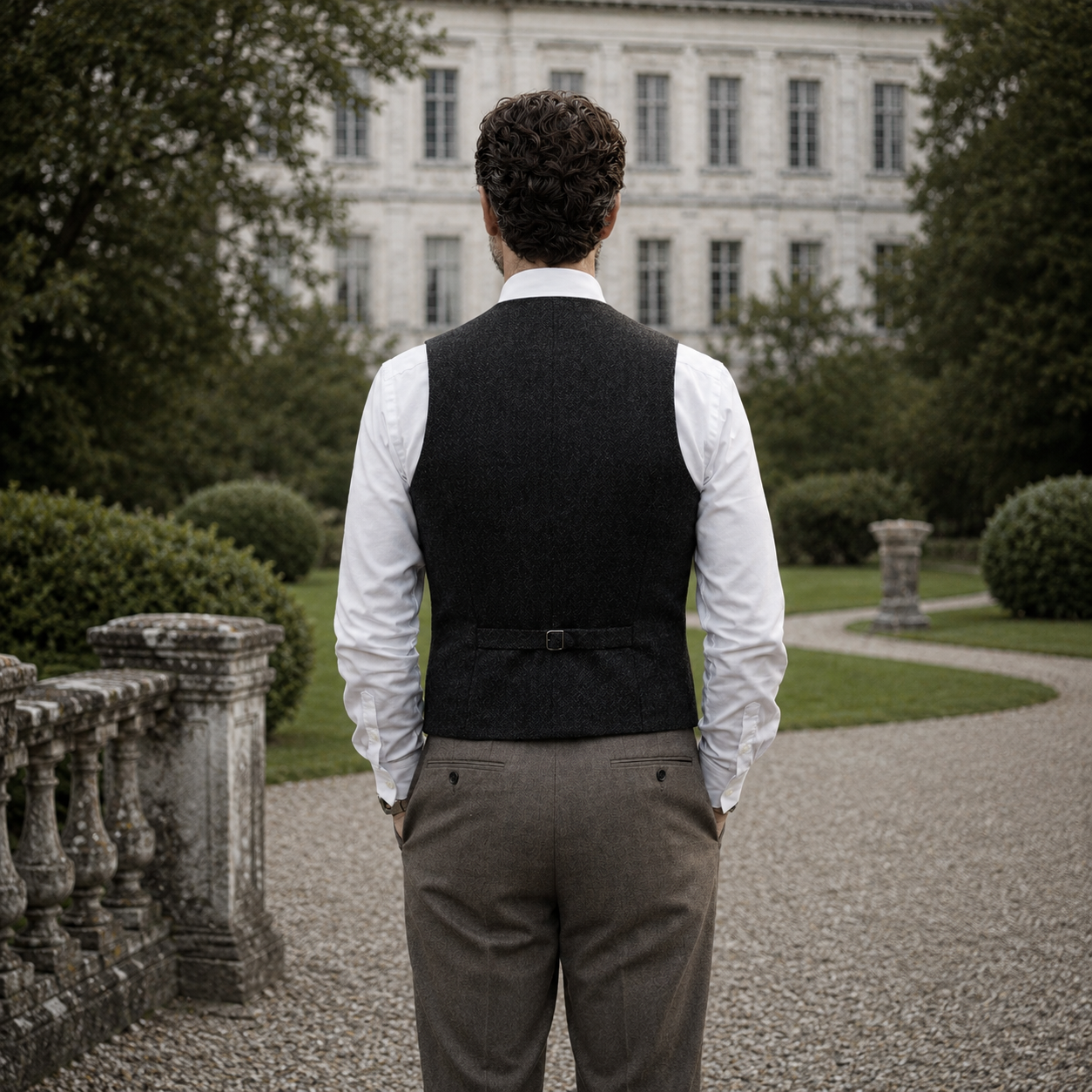 Tweed Weste- Einreiher Simply Black