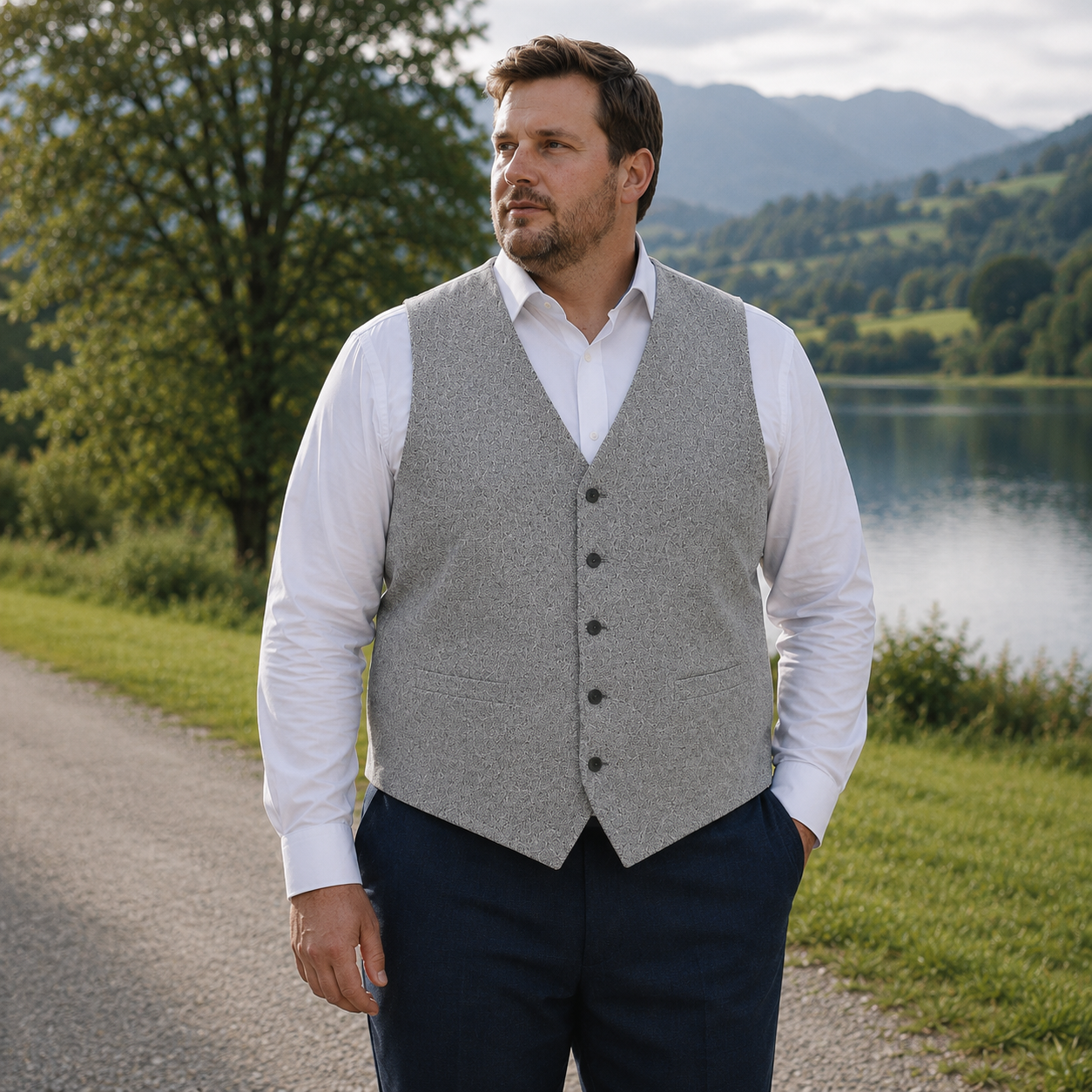 Tweed Weste- Einreiher Seagull Silver