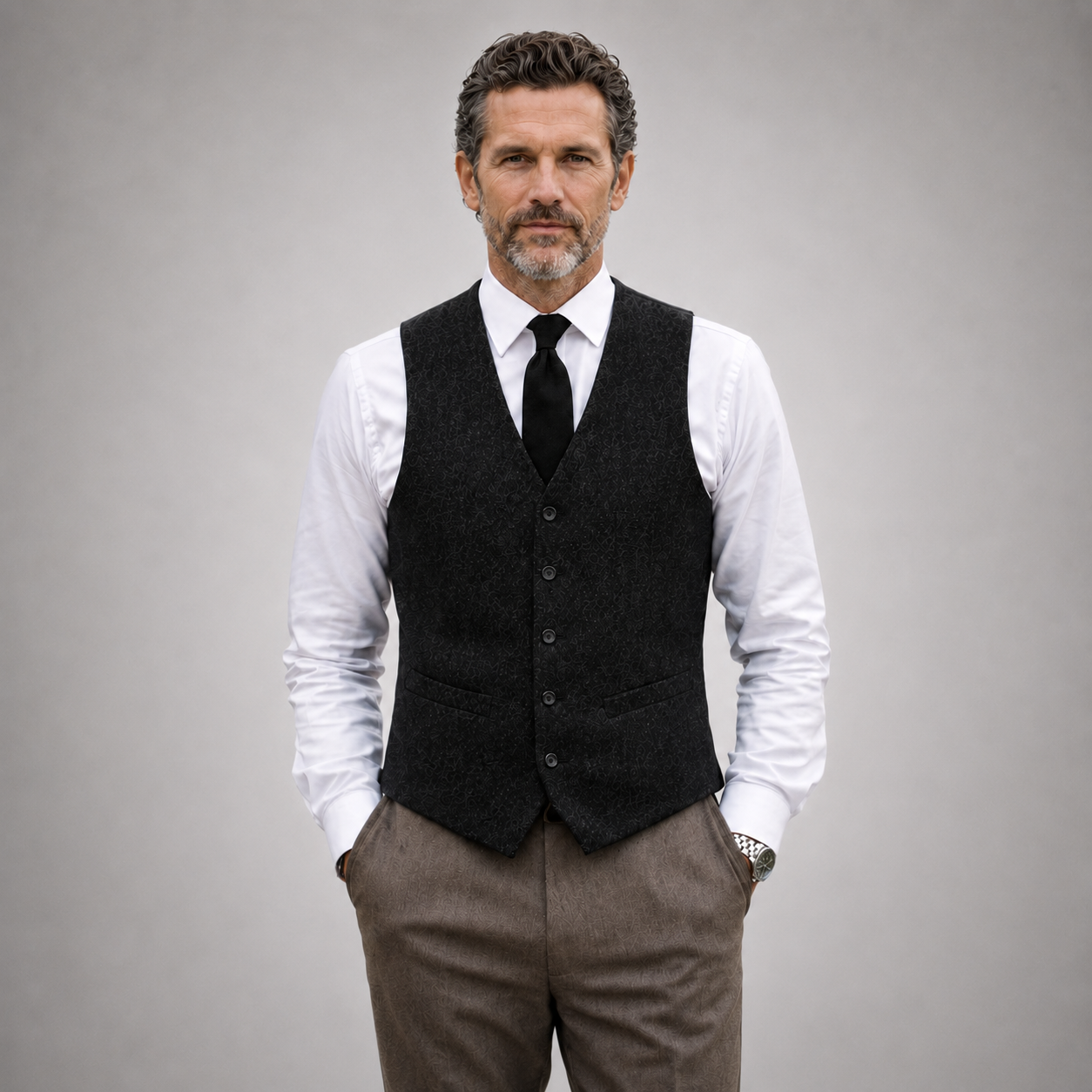 Tweed Weste- Einreiher Simply Black