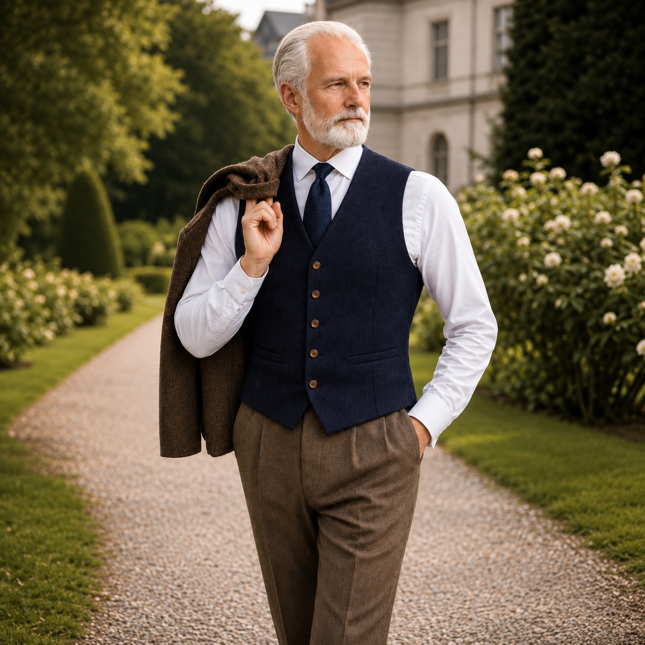 Tweed Weste- Einreiher Navy