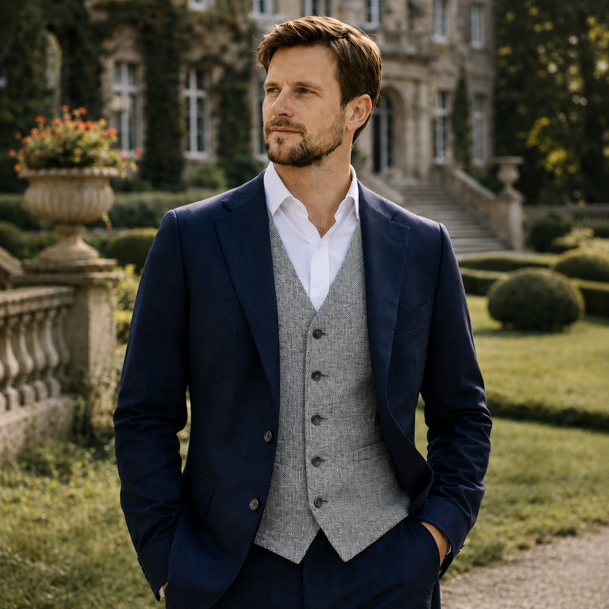 Tweed Weste- Einreiher Seagull Silver