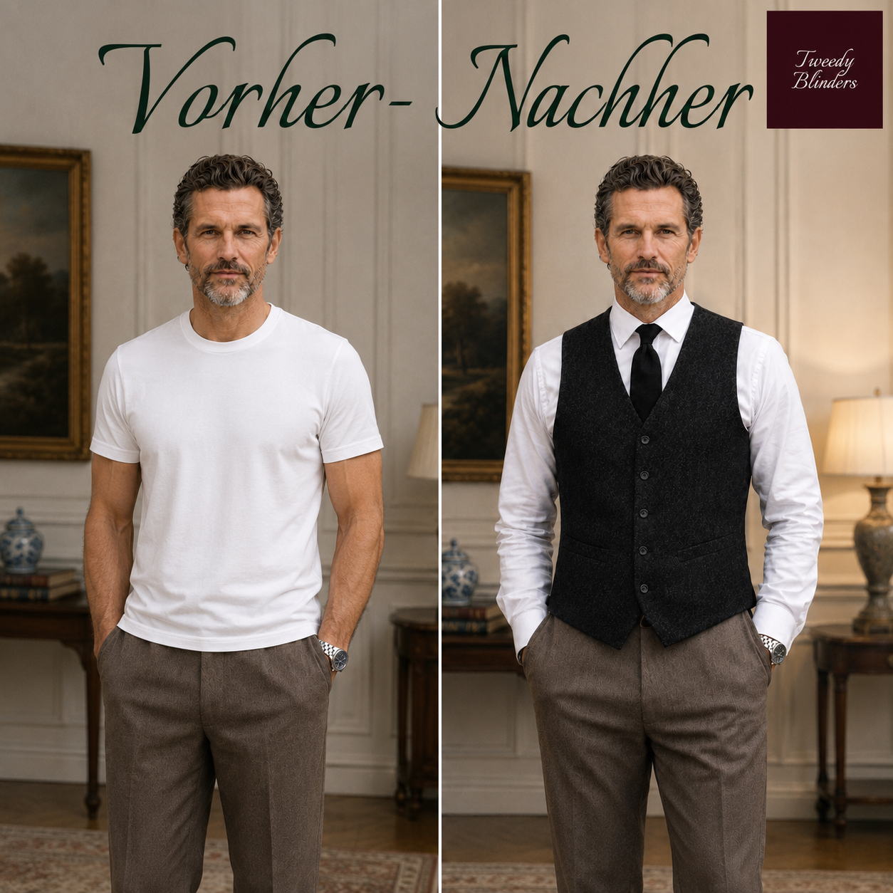 Tweed Weste- Einreiher Simply Black