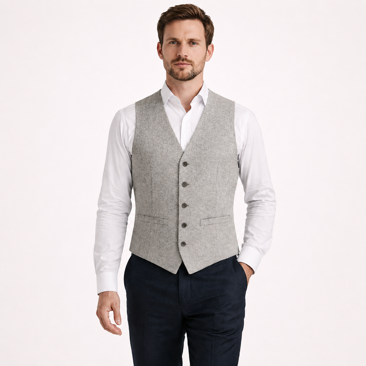 Tweed Weste- Einreiher Seagull Silver