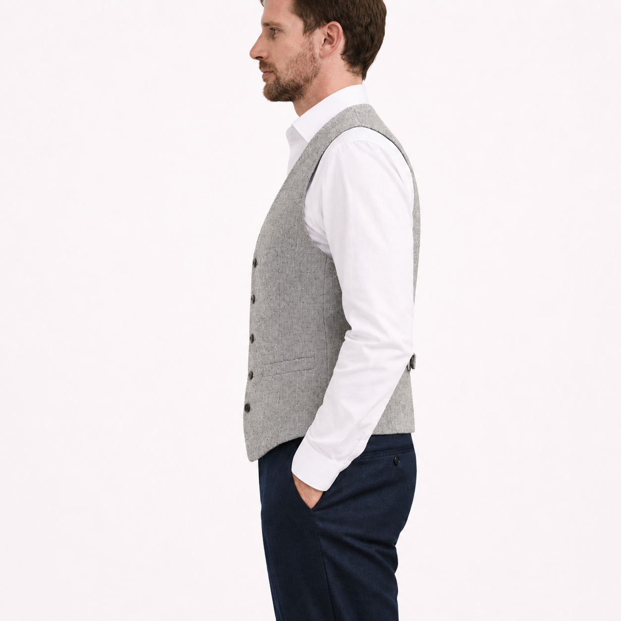 Tweed Weste- Einreiher Seagull Silver