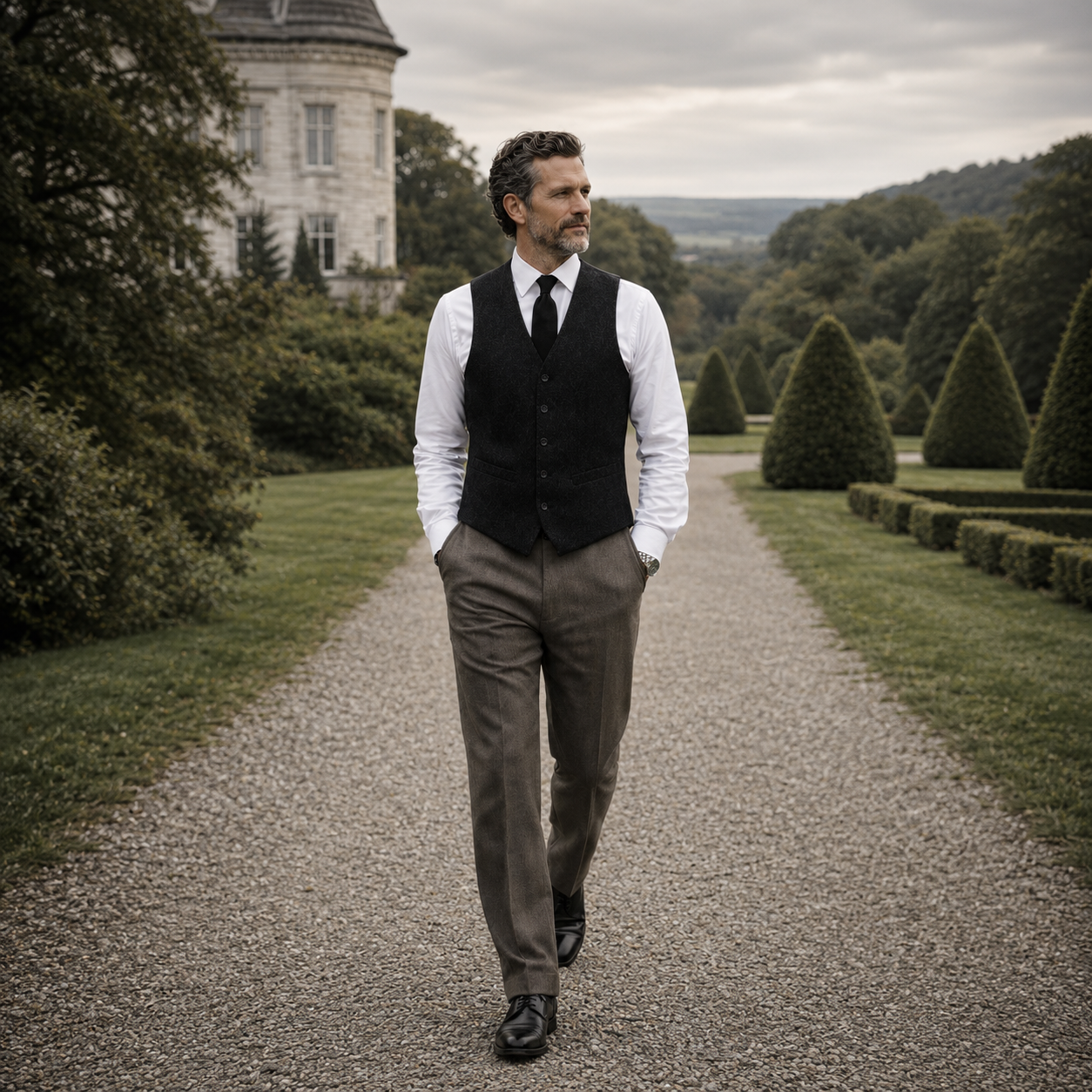 Tweed Weste- Einreiher Simply Black