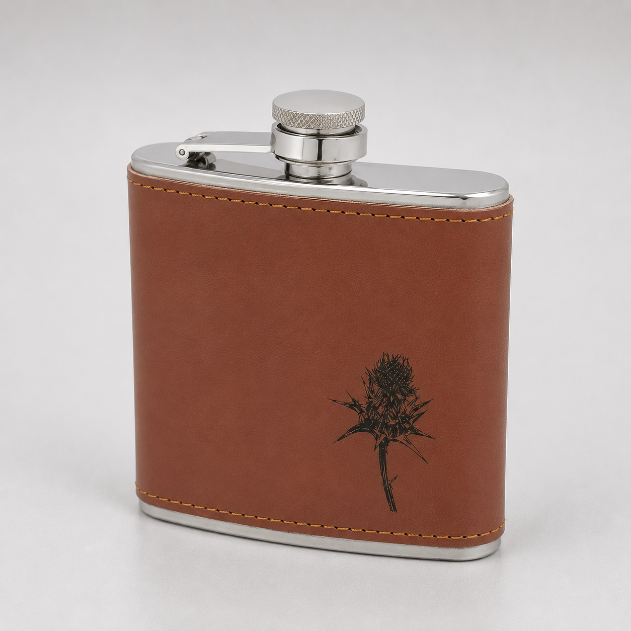 Edelstahl- Flachmann 6 oz mit Lederbezug Thistle