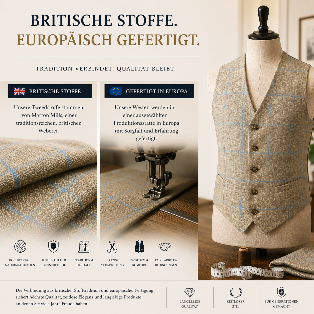 Tweed Weste- Einreiher Navy