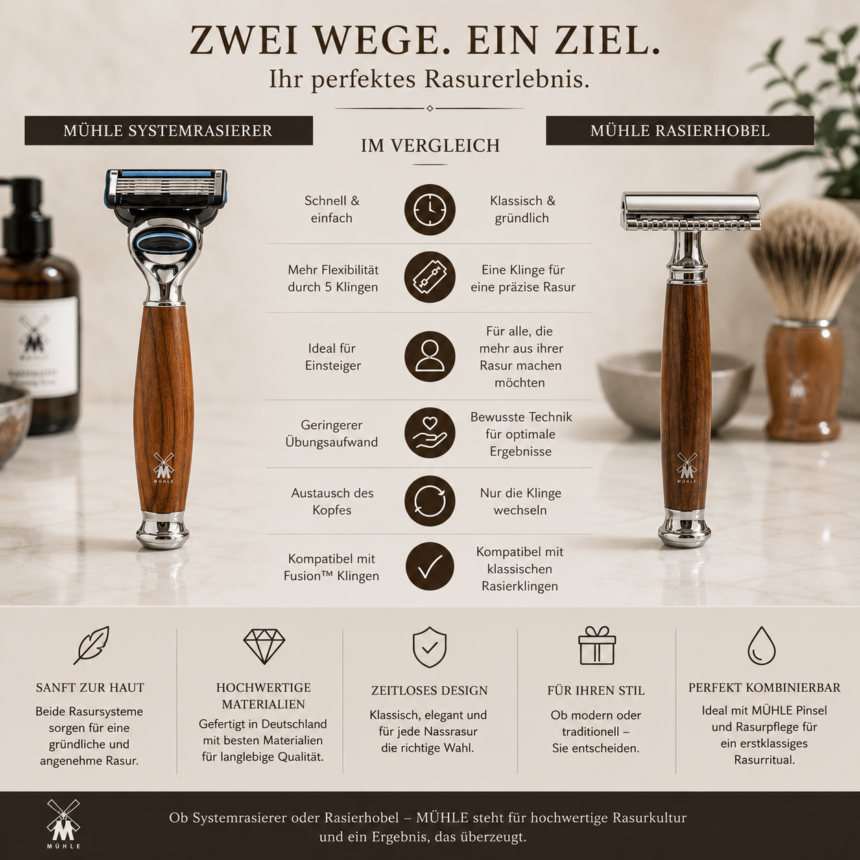 VIVO Rasierhobel klassische Klinge mit Pflaumenholzgriff